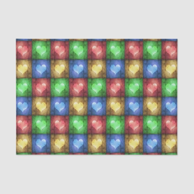 Colorful Valentine's Day Rustic Hearts Tissue Paper (Front)