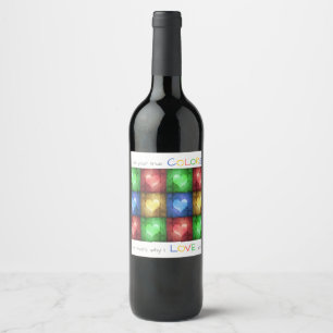 Colorful Valentine's Day Rustic Hearts Wine Label