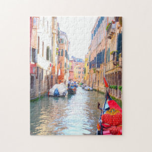 Colorful Venice Canal & gondola, Venezia Italy Jigsaw Puzzle