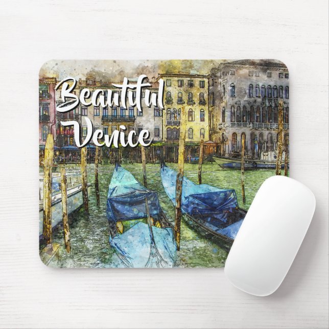 Colorful Venice Gondolas Painting Mouse Mat (With Mouse)