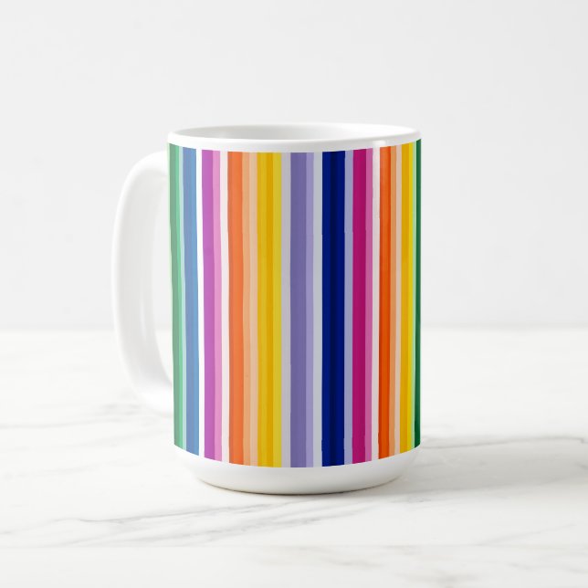 Colorful Vertical Stripes Design Coffee Mug (Front Left)