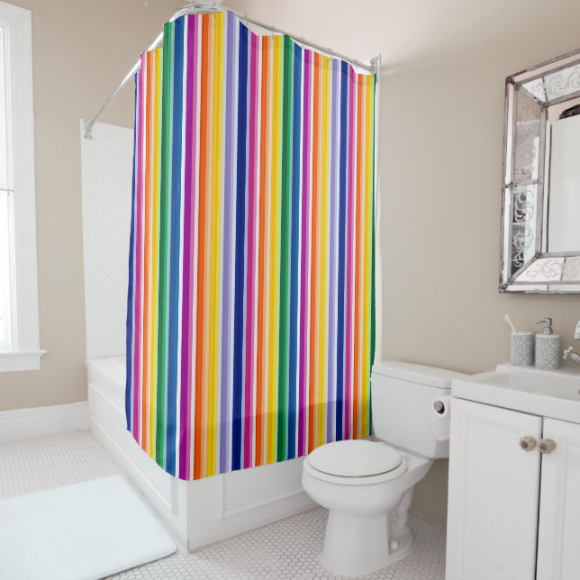 Colorful Vertical Stripes Design Shower Curtain (In Situ)
