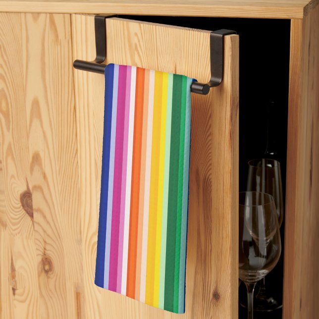 Colorful Vertical Stripes Design Tea Towel (Thirds Fold)