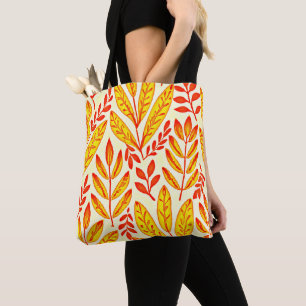 Colorful Vibrant Foliage Mosaic Leaves Pattern Tote Bag