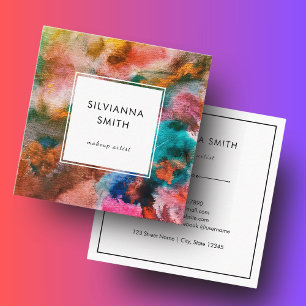 Colorful Vibrant Orange Watercolor Abstract Square Business Card