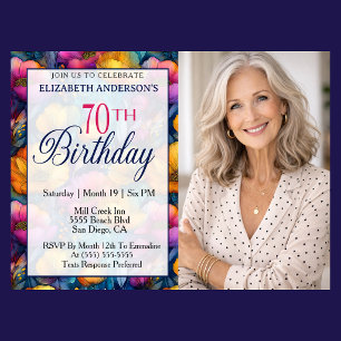 Colorful Vibrant Poppy Flower 70th Birthday Invitation