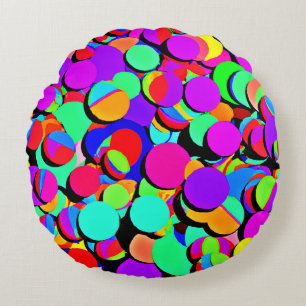 Colorful Vibrant Retro Revival Pattern Round Cushion