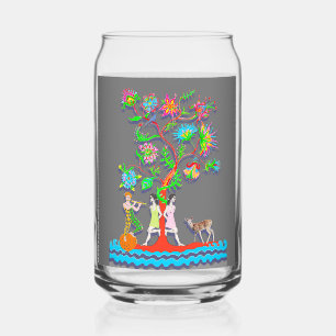 Colorful Vibrant Tree with Figures Can Glass