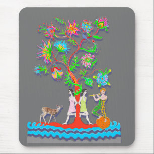 Colorful Vibrant Tree with Figures Mouse Mat