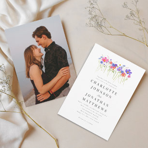 Colorful Vibrant Wildflower Boho Photo Wedding Invitation