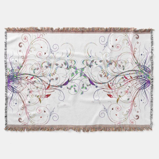 Colorful Vines n Flowers Throw Blanket (Front)