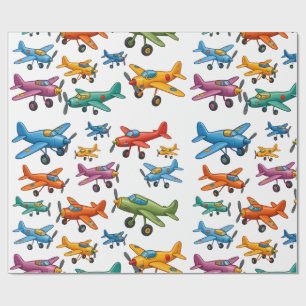 Colorful Vintage Airplanes Pattern – Retro Aviatio Wrapping Paper