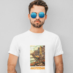 Colorful Vintage Amsterdam Holland Canal City  T-Shirt