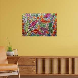 COLORFUL VINTAGE BIRDS MID CENTURY MODERN RETRO POSTER