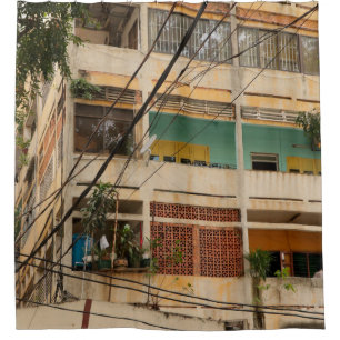Colorful Vintage Building - Vietnamaged, ancient, Shower Curtain