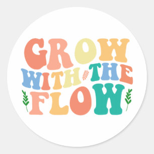 Colorful Vintage Inspirational Quote "Grow" Classic Round Sticker