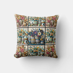Colorful Vintage Inspired Floral Quilt Pattern Cushion