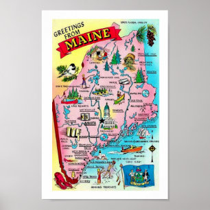 Colorful Vintage Maine Map Print