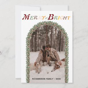 Colorful Vintage Merry & Bright Your Arch Photo Holiday Card