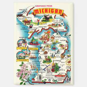 Colorful Vintage Michigan Map Postcard Magnet