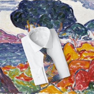 Colorful Vintage Mountain Landscape Painting  Tie