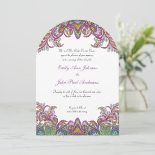 Colorful Vintage Peacock Paisley Damask Wedding Invitation