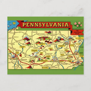 Colorful Vintage Pennsylvania Map  Postcard