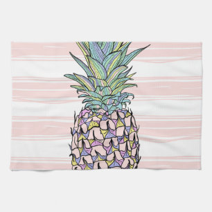 Colorful vintage pineapple illustration. tea towel