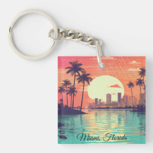 Colorful Vintage Retro Miami Florida Travel Key Ring
