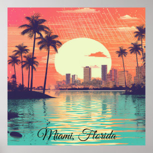 Colorful Vintage Retro Miami Florida Travel Poster