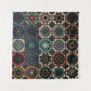 Colorful vintage seamless pattern with floral and tapestry
