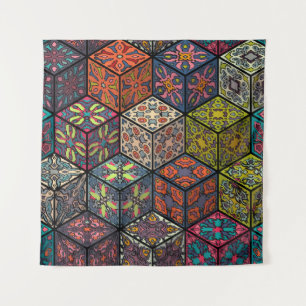 Colorful vintage seamless pattern with floral and tapestry