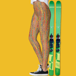 Colorful Vintage Skis on Light Brown Patterned Leggings