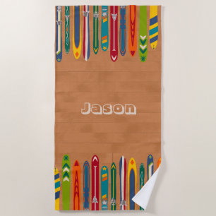 Colorful Vintage Skis Personalized Beach Towel