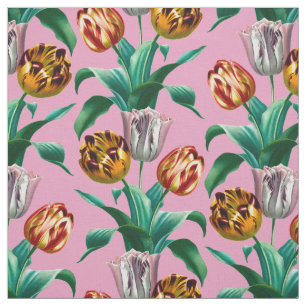 Colorful Vintage Watercolor Tulip Flowers Pattern Fabric