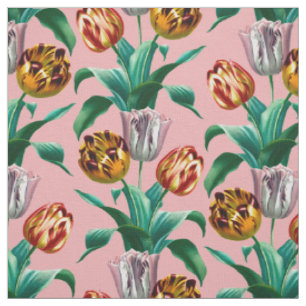 Colorful Vintage Watercolor Tulip Flowers Pattern Fabric