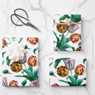 Colorful Vintage Watercolor Tulip Flowers Pattern Wrapping Paper Sheet