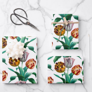 Colorful Vintage Watercolor Tulip Flowers Pattern Wrapping Paper Sheet