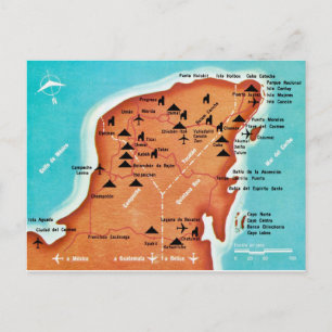 Colorful Vintage Yucatan Mexico Map  Postcard