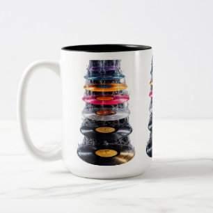 Colorful Vinyl Record Splash Waterfall Art Two-Tone Coffee Mug