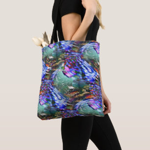 Colorful virtual image fluctuation over battleship tote bag
