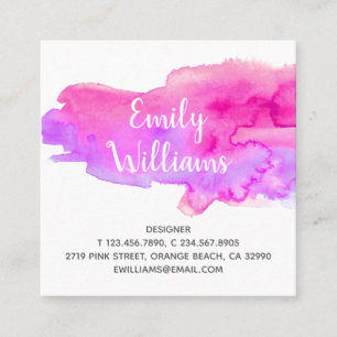 Colorful Vivid Purple Pink Watercolor Color Splash Square Business Card