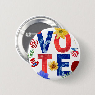 Colorful Vote American Flag Eagle Flower w White 6 Cm Round Badge