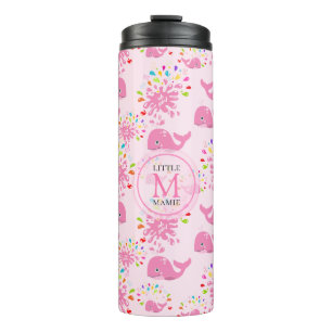 Colorful Water Splash Pink Whale Monogram Pattern Thermal Tumbler