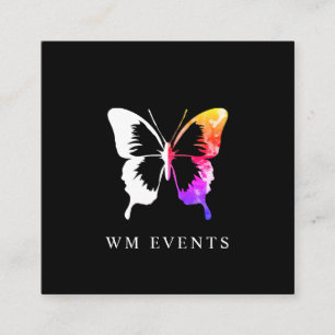 Colorful Watercolor and White Butterfly Square Business Card