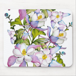 Colorful watercolor bouquet of columbine and green mouse mat