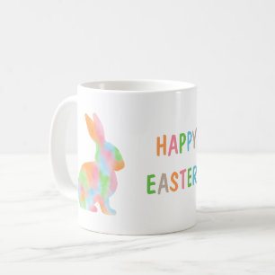 Colorful Watercolor Bunny And Happy Easter Text Coffee Mug
