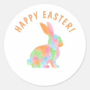 Colorful Watercolor Bunny Happy Easter Classic Round Sticker