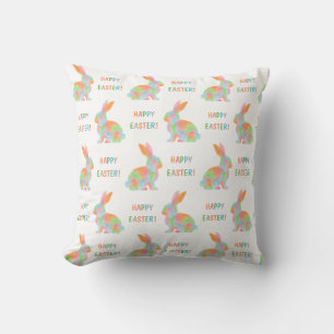 Colorful Watercolor Bunny Pattern Happy Easter Cushion