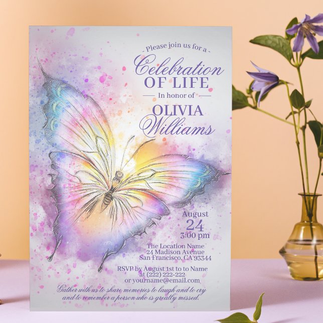 Colorful Watercolor Butterfly Celebration of Life  Invitation (Creator Uploaded)